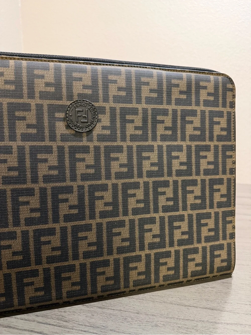 Fendi Monogram Zip Pouch in Brown and Black